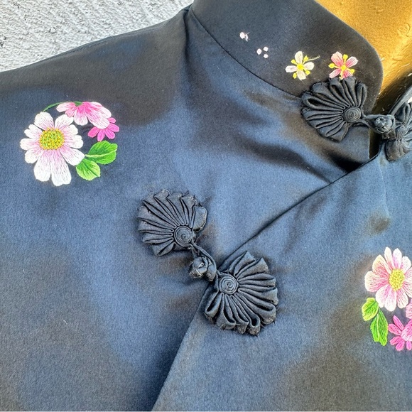 Vintage Chinese Silk Embroidered Top Floral Frog Closure Mandarin Collar 36 - Picture 10 of 12